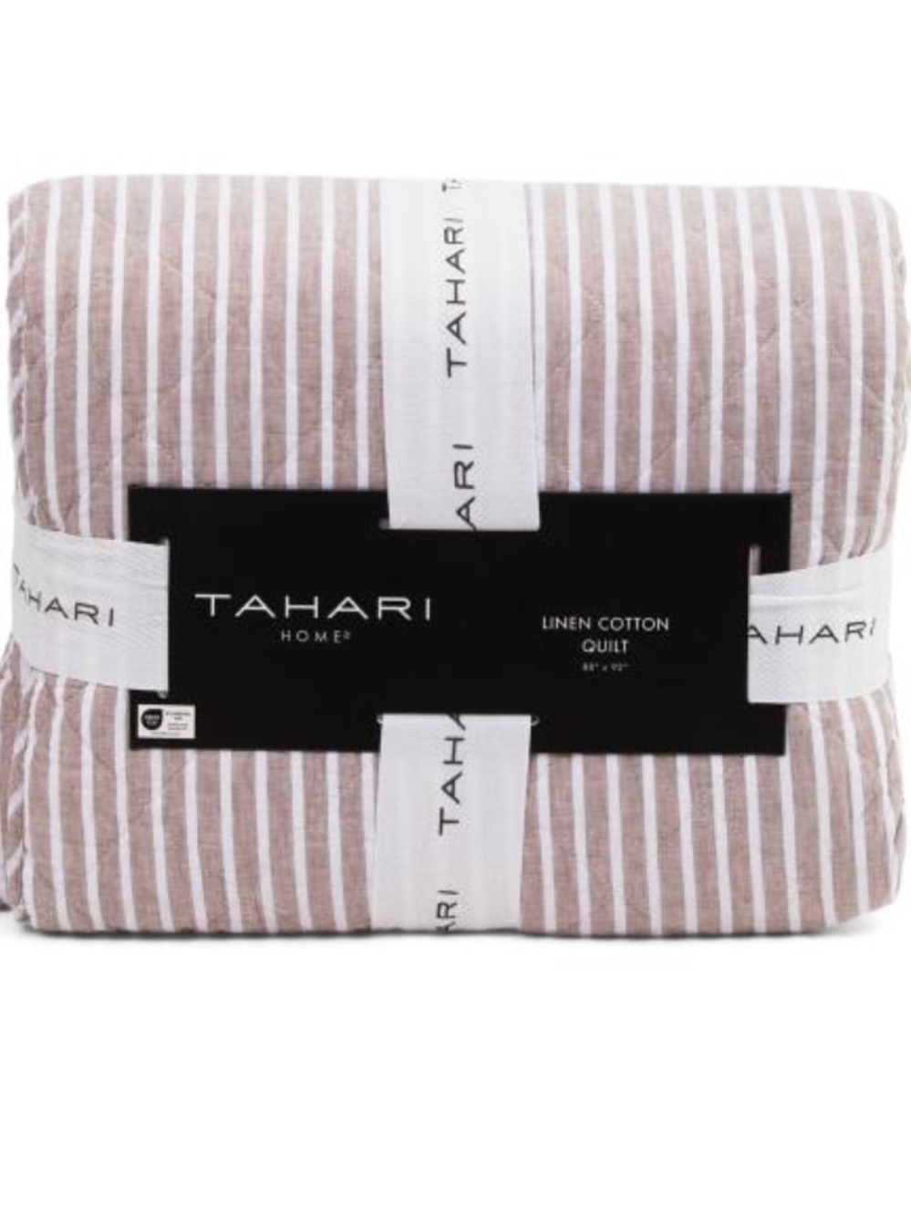 Tahari Home Striped Linen-Cotton Quilt in Taupe and White